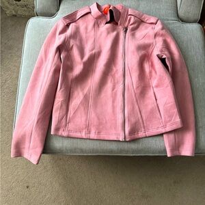 Pink faux suede moto jacket